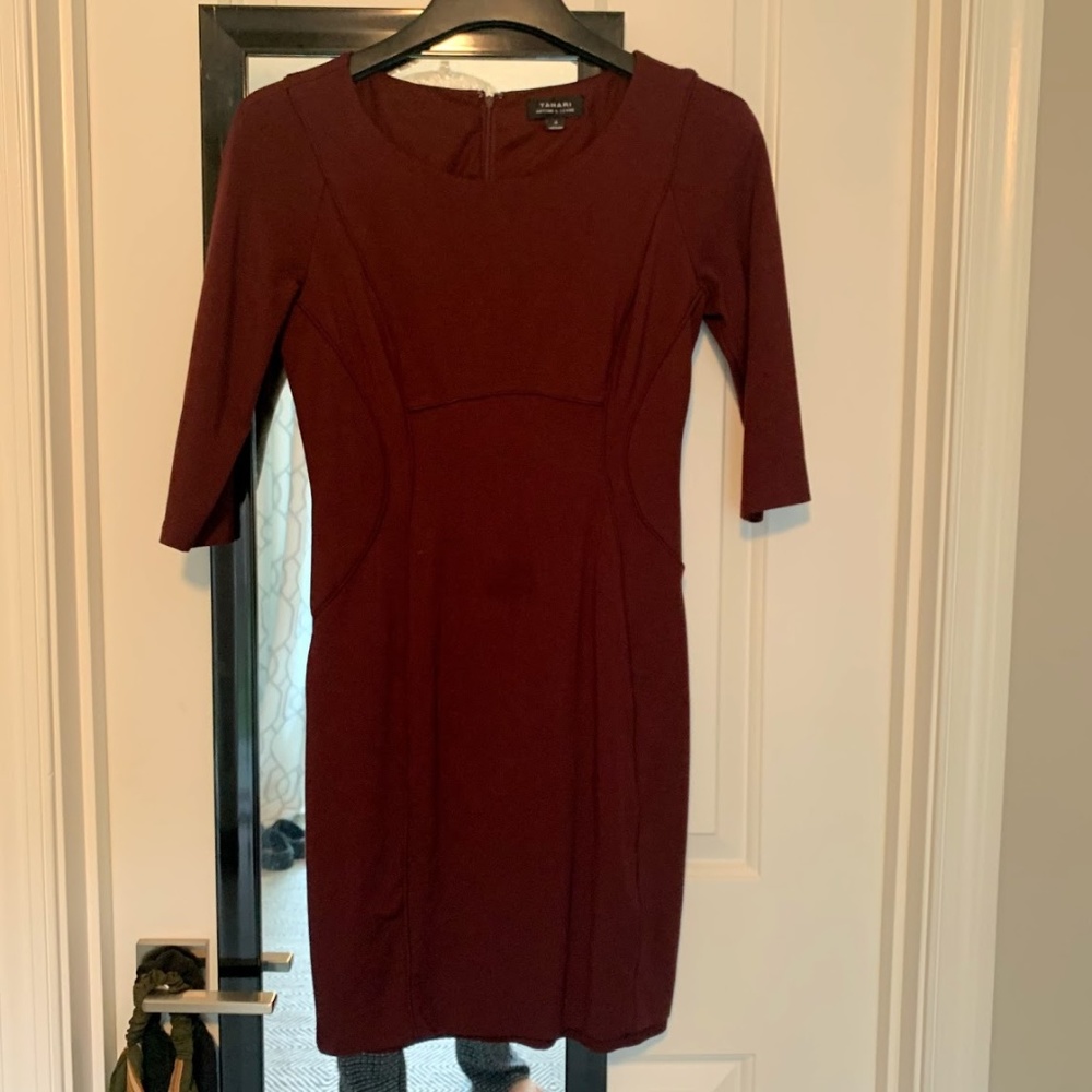 Tahari Maroon 3/4 Sleeve Dress